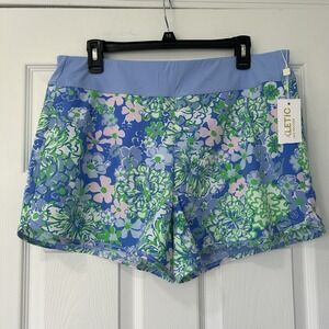 LILLY PULITZER Bicci Luxletic Running Short BLUE PLUMES IN BLOOM Size Large NWT